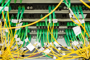 Image showing fiber optic datacenter with media converters and optical cables 