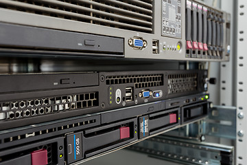 Image showing servers stack with hard drives in a datacenter