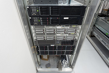 Image showing servers stack with hard drives in a datacenter