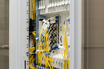 Image showing fiber optic datacenter with media converters and optical cables 