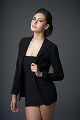 Image showing Fashion woman in black dress and jacket