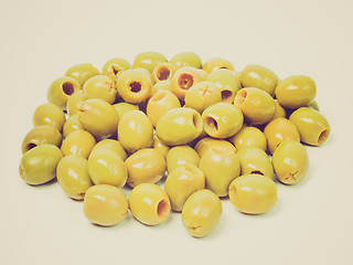 Image showing Retro look Green olives