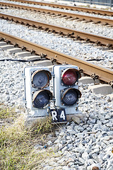 Image showing traffic light via train