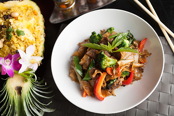 Image showing Drunken Noodle and Pineapple Fried Rice