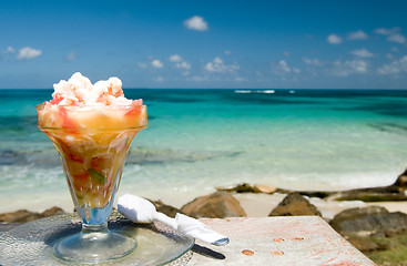 Image showing fresh lobster ceviche seviche Caribbean sea background Big Corn 