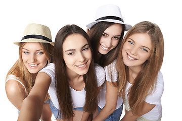 Image showing Girls making self portrait with a smartphone