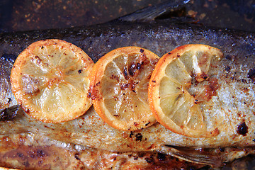 Image showing detail of baked salmon fish 