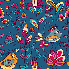 Image showing Seamless texture with flowers and birds