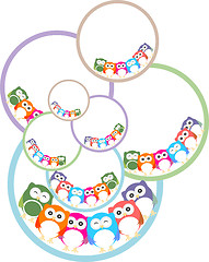 Image showing set of colorful owls with different expressions