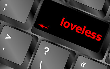 Image showing loveless on key or keyboard showing internet dating concept