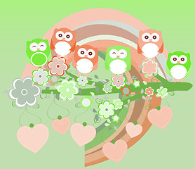 Image showing owls birds and love heart tree branch