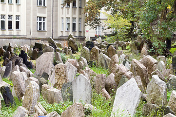 Image showing Old Jewish Cemetery Prague Czech Republic crammed gravestones