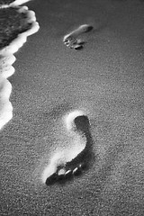 Image showing Sand footprints black and white