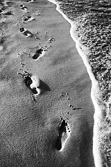 Image showing Footprints in the sand black and white