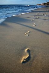 Image showing Footprints in sand beach