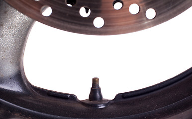 Image showing Used rim of a motorcycle, selective focus