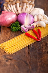 Image showing Italian pasta and mushroom sauce ingredients