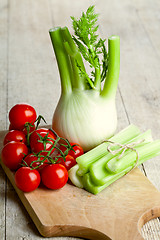 Image showing fresh organic fennel, celery and tomatoes