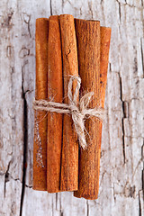 Image showing stack of cinnamon sticks 