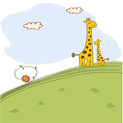 Image showing giraffe and her baby in nature