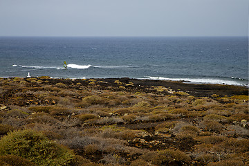 Image showing surf   coastline lanzarote  in spain musk pond    water  