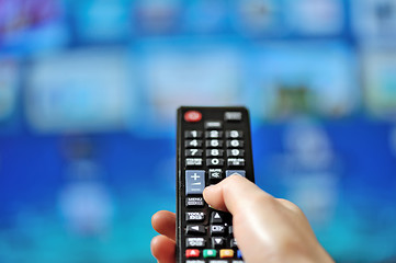 Image showing Hand pointing tv remote control 