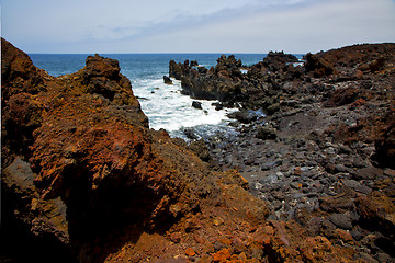 Image showing rock  water  in lanzarote  isle foam  landscape  stone  cloud   