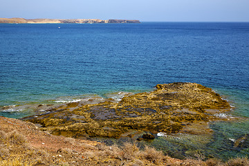 Image showing volcanic spain  water coastline  in lanzarote  sky  