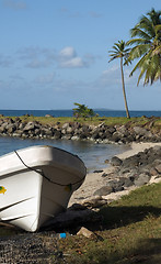 Image showing panga native boats on shore North End Big Corn Island Nicaragua 