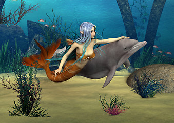 Image showing Mermaid and Dolphin