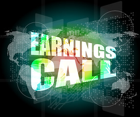 Image showing earnings call words on touch screen interface