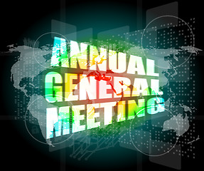 Image showing annual general meeting word on digital touch screen