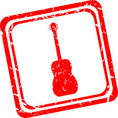 Image showing Acoustic guitar icon, red rubber stamp isolated on white