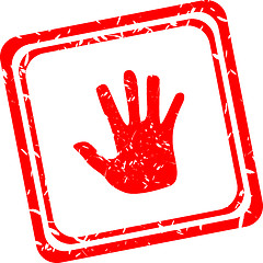 Image showing Big hand symbol on red stamp isolated on white