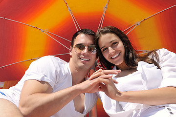 Image showing happy couple have fun on the beach