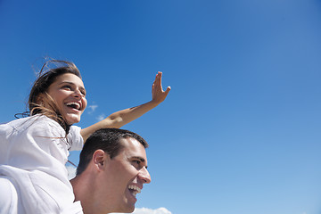 Image showing happy couple have fun on the beach