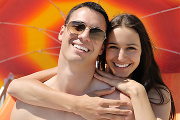 Image showing happy couple have fun on the beach