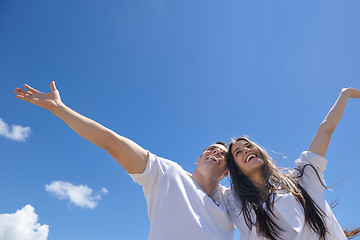 Image showing happy couple have fun on the beach