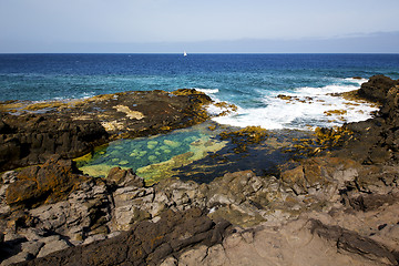 Image showing spain musk pond beach  water yacht boat coastline 