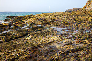 Image showing   yacht   lanzarote  spain coastline  beach  water   summer 