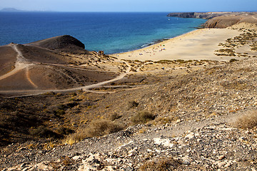 Image showing in lanzarote spain pond  rock stone sky cloud beach  