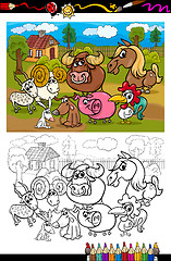 Image showing cartoon farm animals for coloring book