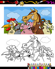 Image showing farm animals cartoon for coloring book