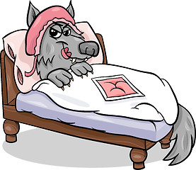 Image showing bad wolf in bed cartoon illustration