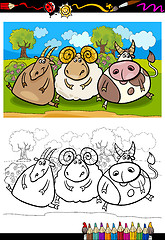 Image showing cartoon farm animals coloring page