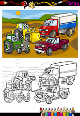 Image showing cartoon cars and trucks for coloring book