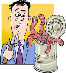 Image showing open can of worms saying cartoon