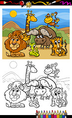 Image showing cartoon wild animals coloring page