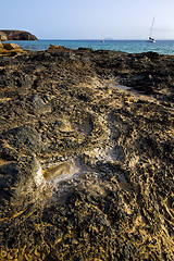 Image showing in lanzarote  spain musk pond beach  water yacht boat coastline