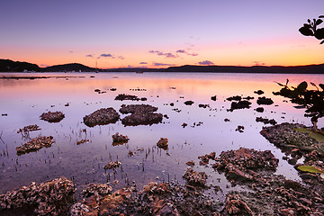 Image showing Tidal shallows at sunset sundown